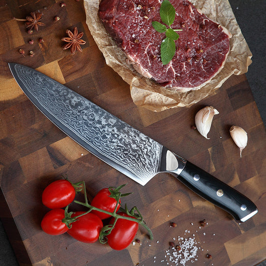 Stainless-Steel Damascus Chef Knife With G10 Handle