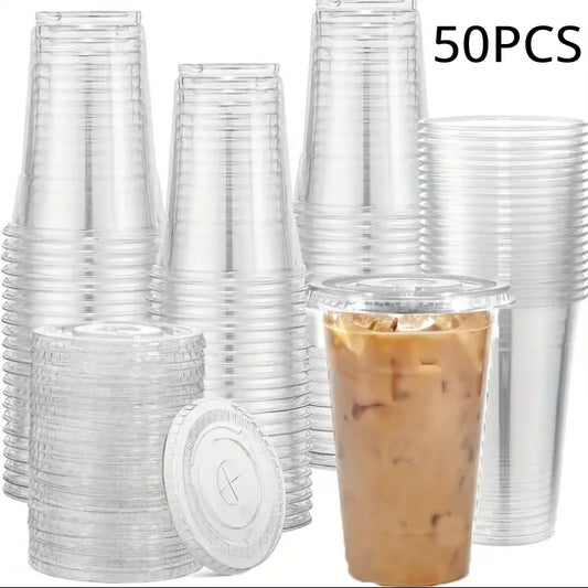 Disposable Clear Plastic Cups with/without Lids 50PCS 500ML