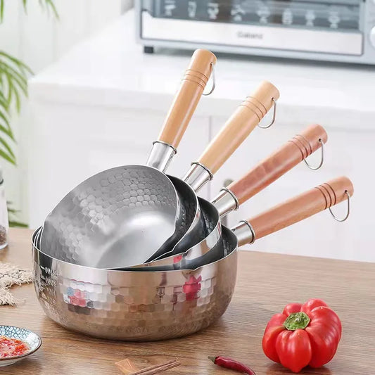 Stainless steel Japanese Saucepan with Wooden Handle and Lid