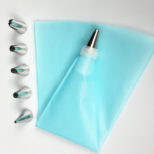 Silicone Icing-Piping-Bag + 6 Stainless Steel Nozzles SET