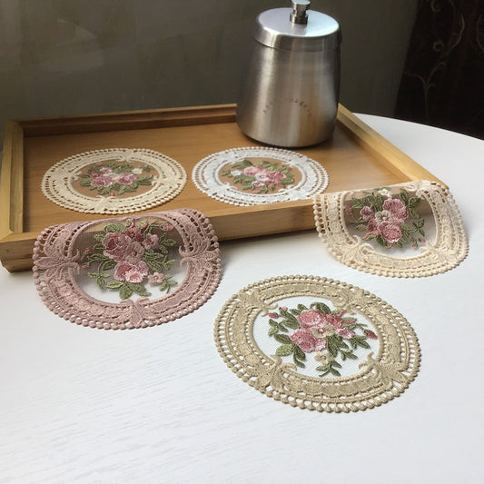 Vintage Lace Embroidery Cup Coasters Placemats
