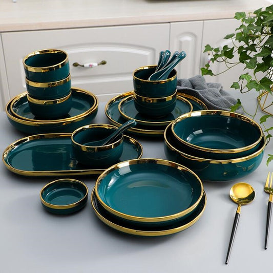 High-End Gilt-Rim Green Ceramic Tableware
